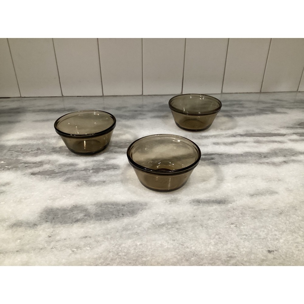 Anchor Hocking Vintage Custard Cups‎ 6 oz #1034 Smoked Brown Tan Glass Lot Of 3